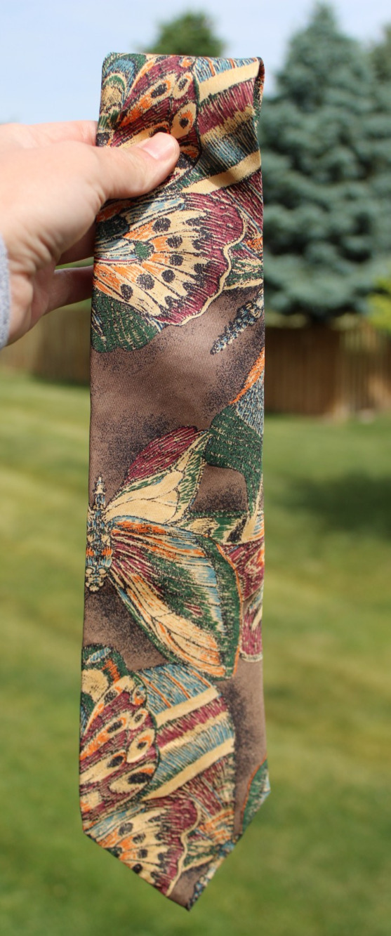 Je Suis 100% Silk USA Butterfly Dragonfly Insect Print Tie Vintage Colorful